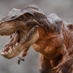 a close up of a toy dinosaur with its mouth open