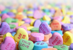 Assorted conversation hearts candies